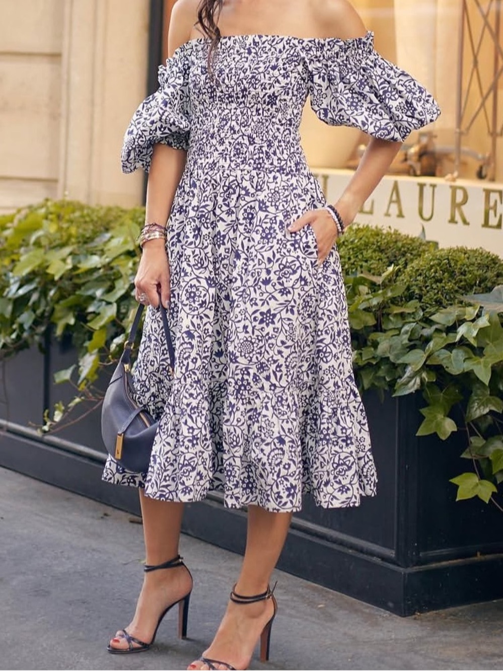 Polo by Ralph Lauren Floral Puff Sleeve Midi Dress in Brown & Black Size Small